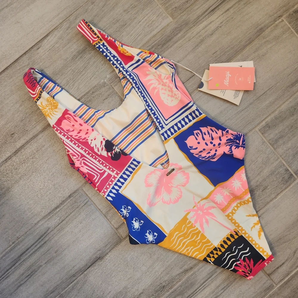 Maaji swimsuit L one piece Paradise Postals Claire reversible stripes new $174